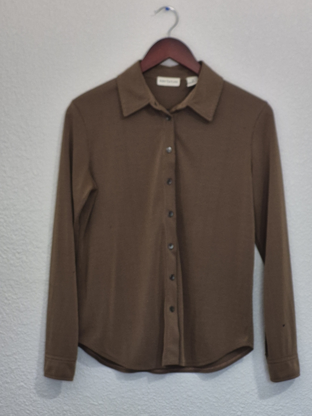 Ann Taylor Brown Ribbed Long Sleeve Button Up Shirt - Size S